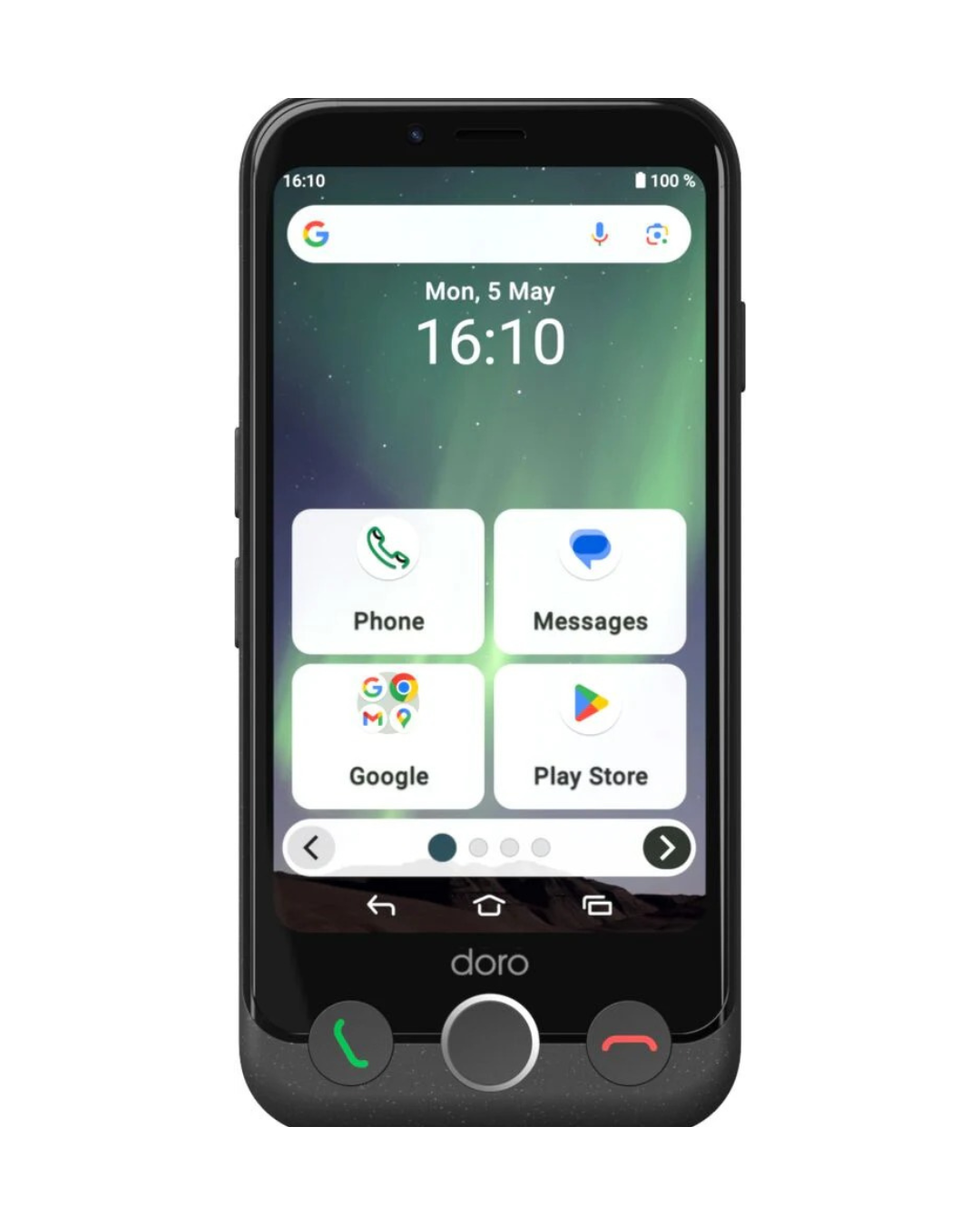 Doro phone with a simple app interface on a white background