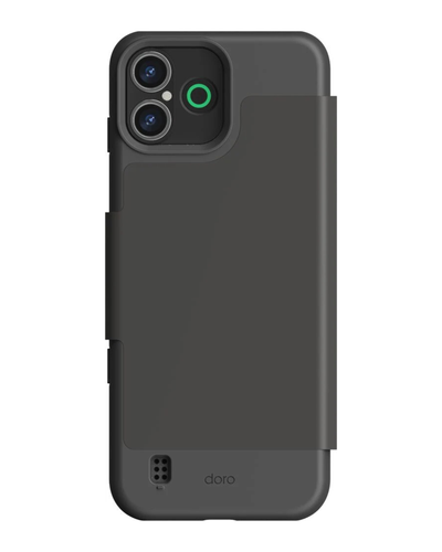 Black phone case with 'doro' branding on a white background