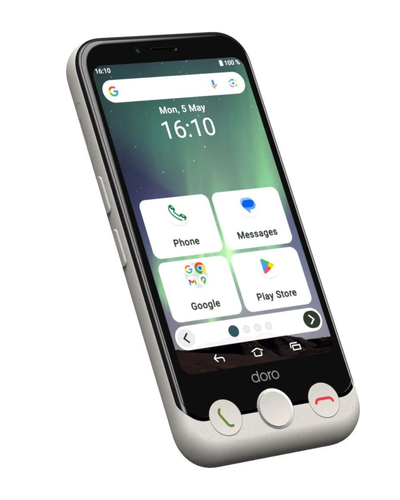 Smartphone with a protective case on a white background