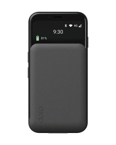 Smartphone with a black battery case on a white background