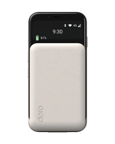 Phone with a white power bank attached on a white background