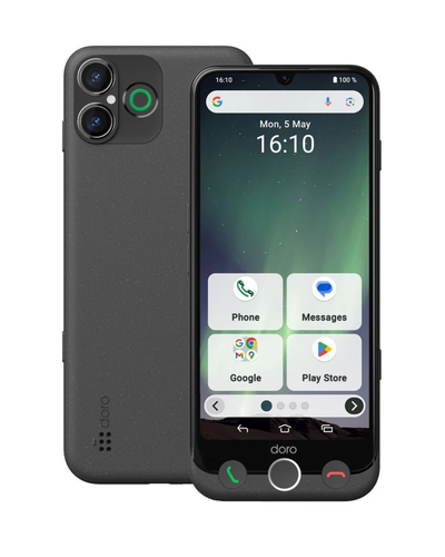 Black smartphone with app icons displayed on the screen, showing a close-up of the device.