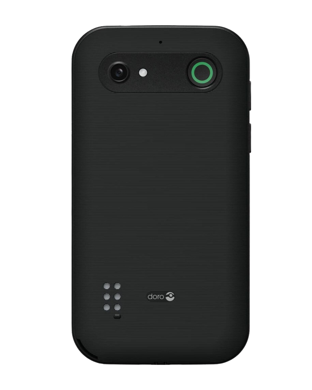 Black phone case with Doro logo on a white background