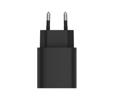 Black USB-C wall adapter on a white background