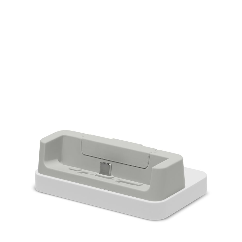 Gray electronic device stand on a white background